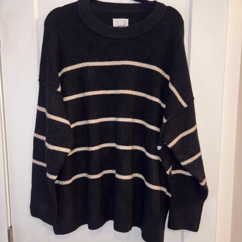Aerie Black and Cream Striped Sweater